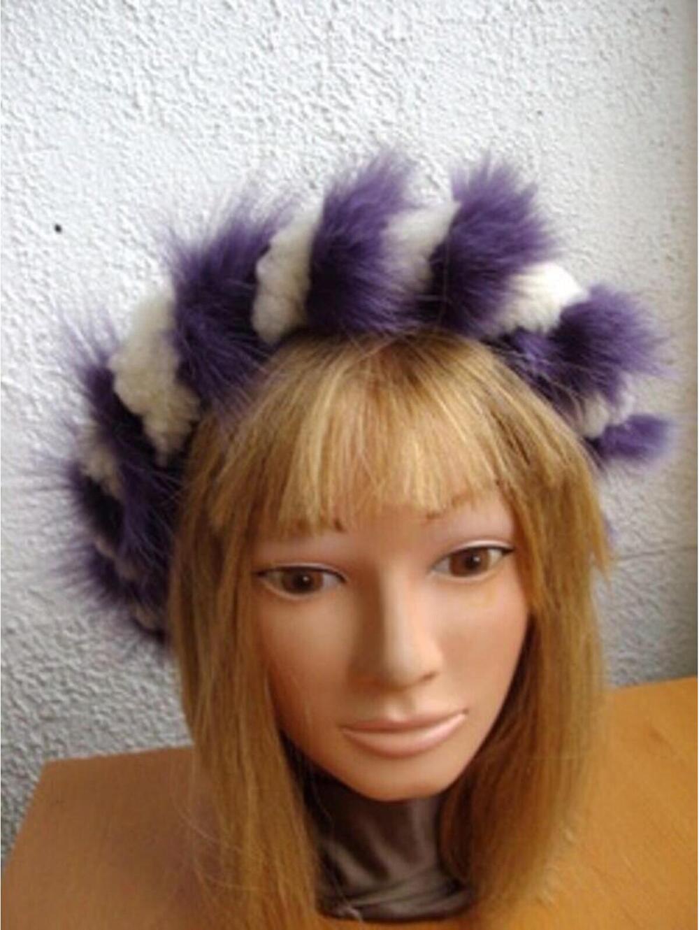 BRAND NEW PURPLE FOX AND WHITE LAMB FUR HEADBAND HEADWRAP HAIR ACCESSORY WOMEN